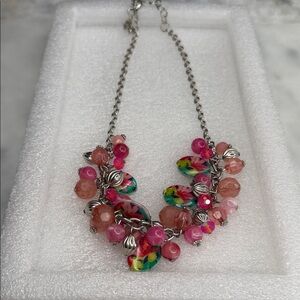 Vibrant Pink and Silver Beaded Necklace